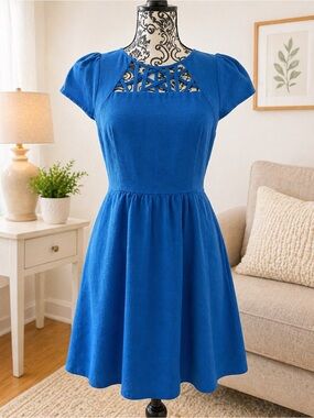 Maeve Blue Fit & Flare Dress Size 6 | Lattice Neckline | Anthropologie